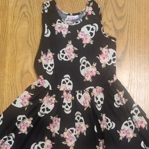 Dot Dot Smile Black Dress with Pink Floral Skulls